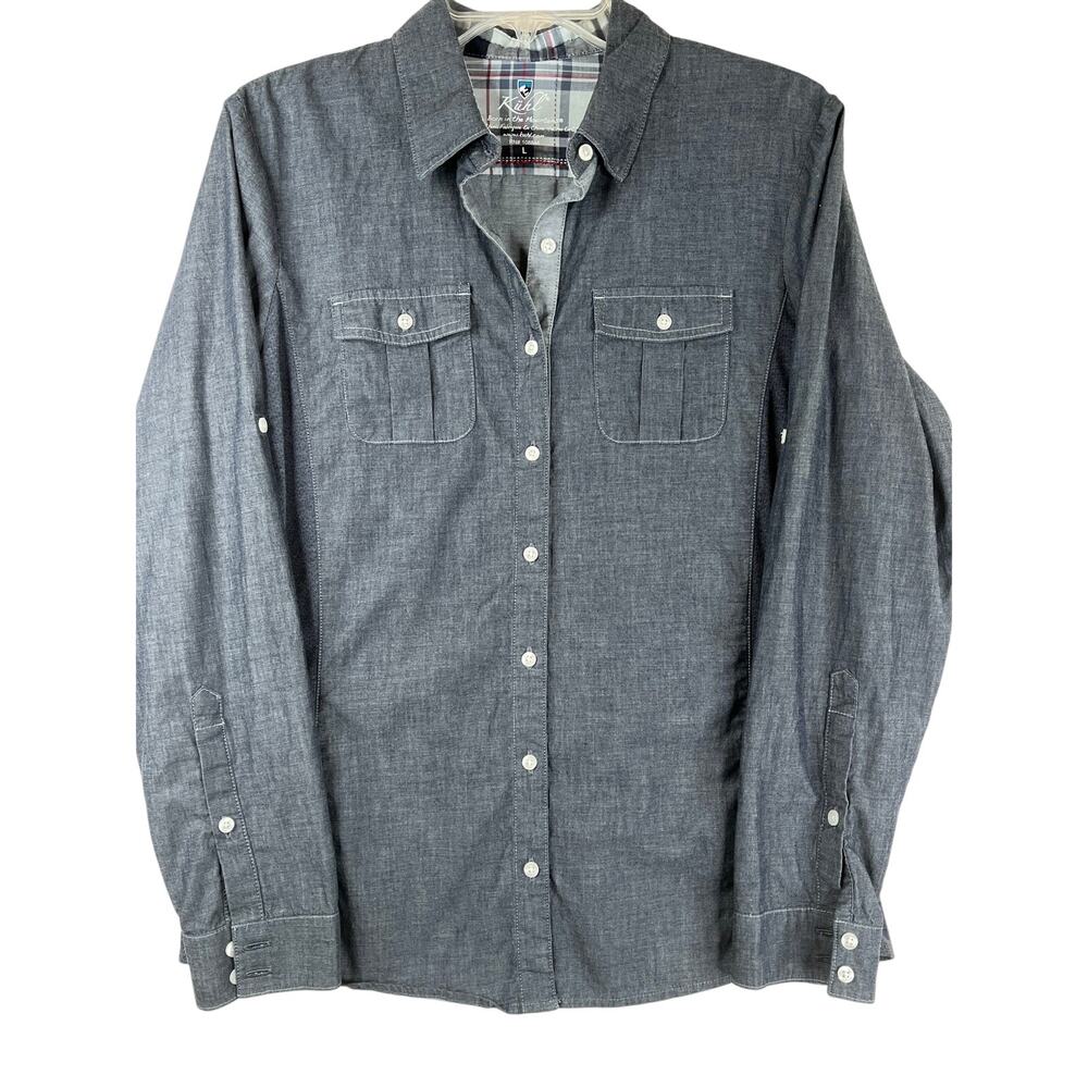 Kuhl Kiley women's button up shirt with vented side panels, gray, size L, EUC